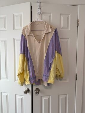 Velvet Cream, Lavender & Yellow Colorblock Pullover Bomber Jacket